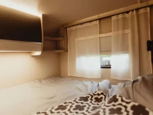 Expedition Motorhome from 365 Camper Hire Bedroom Curtains